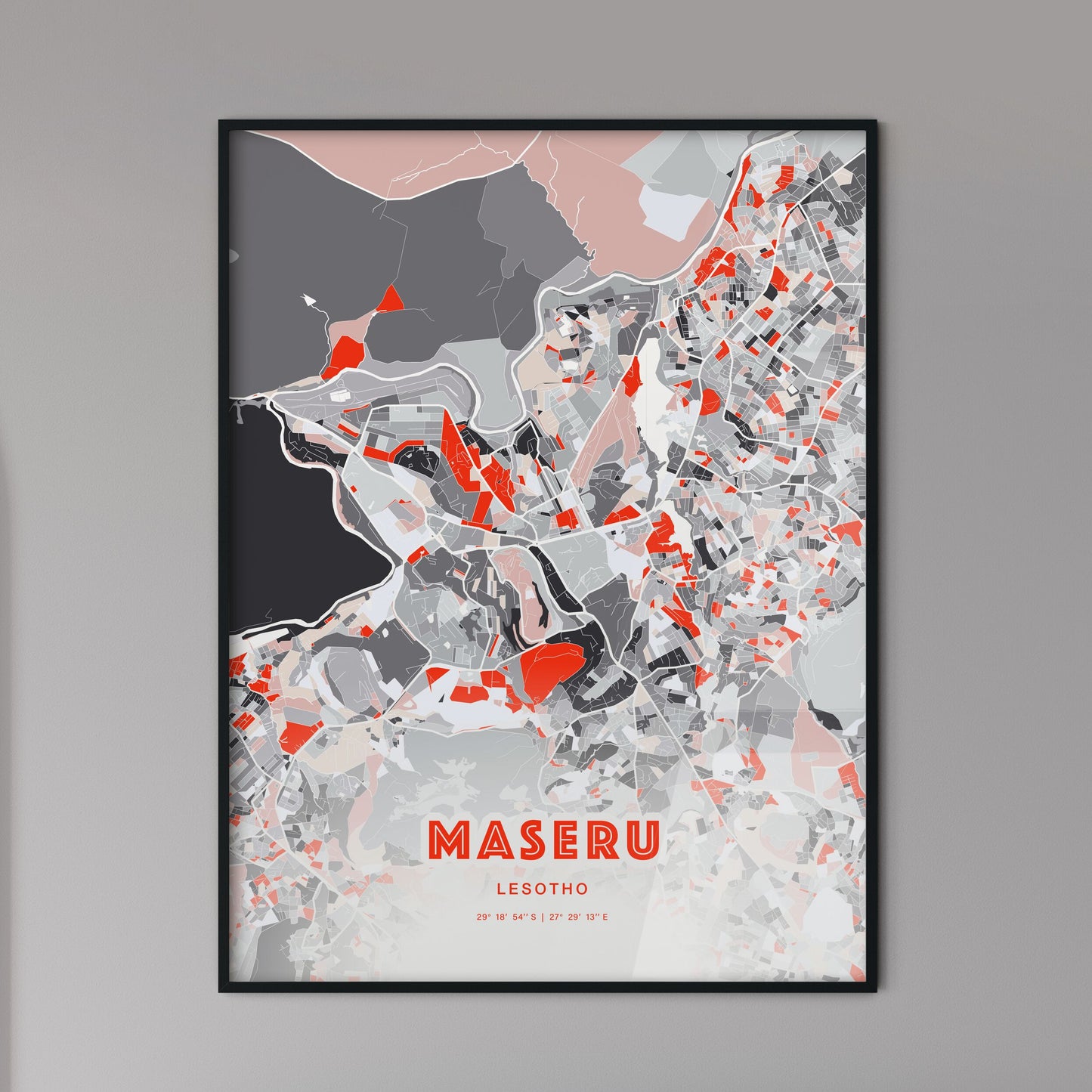 Colorful MASERU LESOTHO Fine Art Map Modern