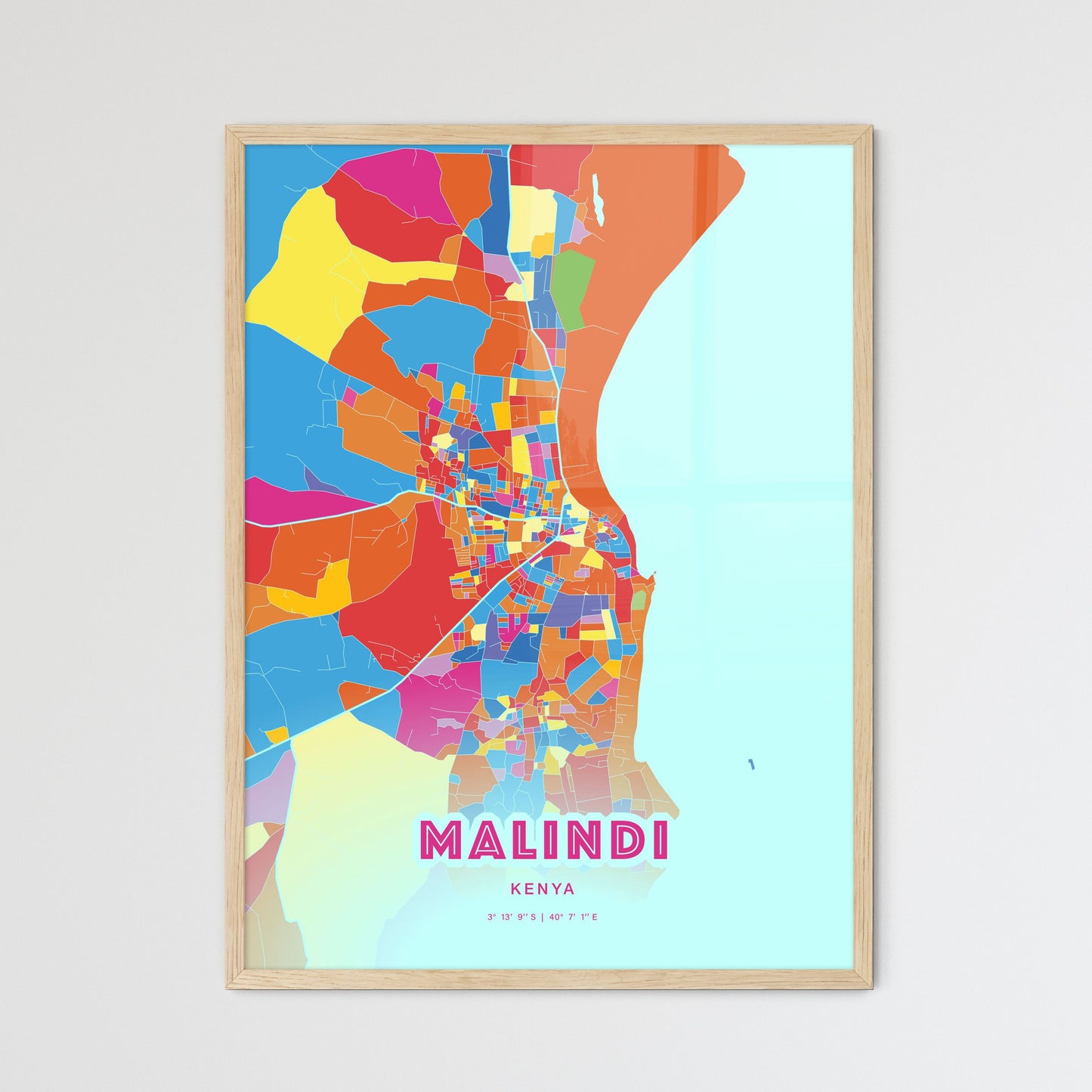 Colorful MALINDI KENYA Fine Art Map Crazy Colors