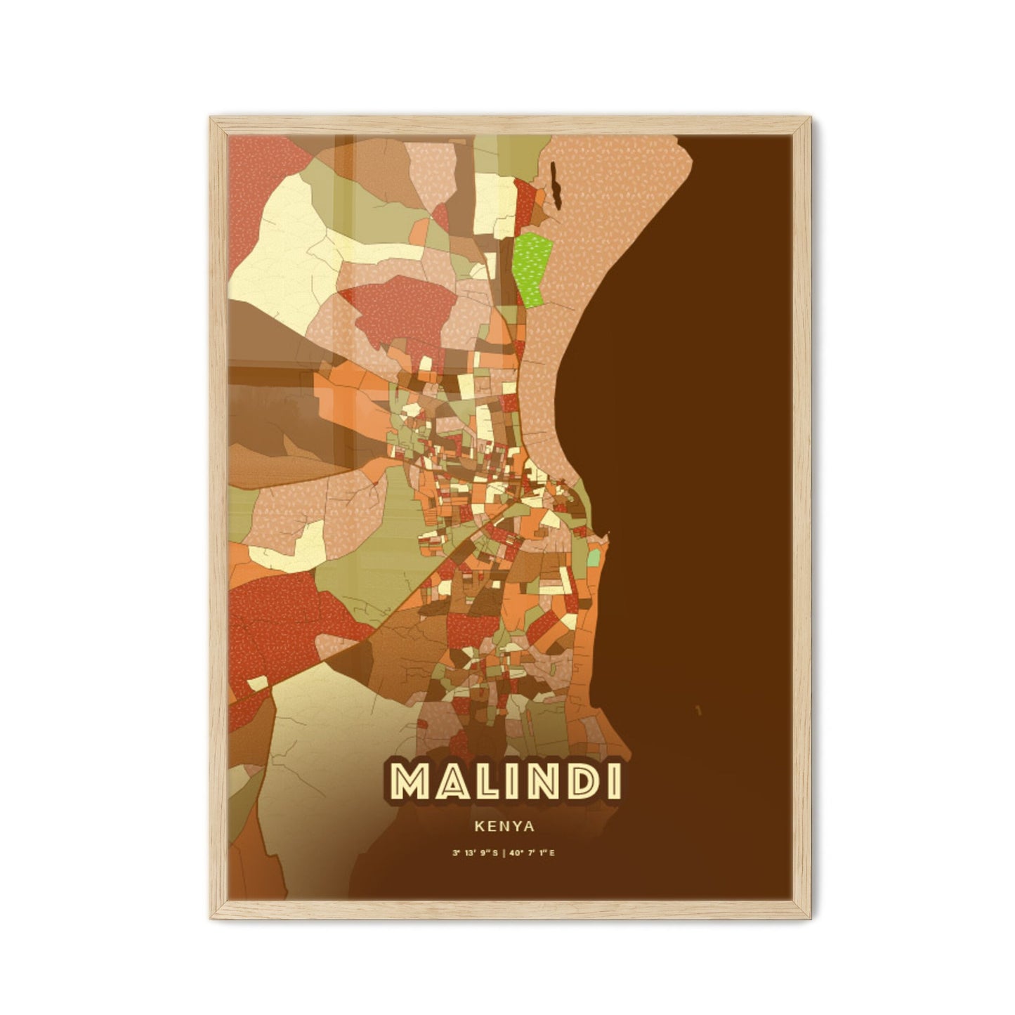 Colorful MALINDI KENYA Fine Art Map Farmhouse