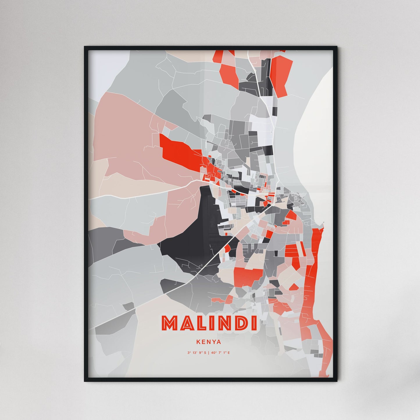 Colorful MALINDI KENYA Fine Art Map Modern