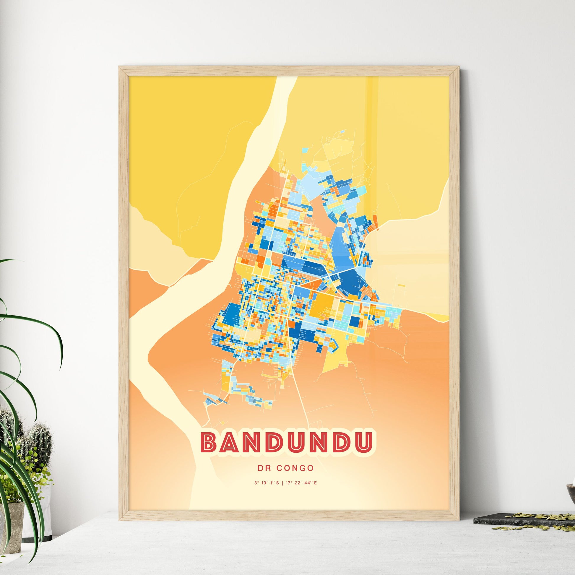 Colorful BANDUNDU DR CONGO Fine Art Map Blue Orange