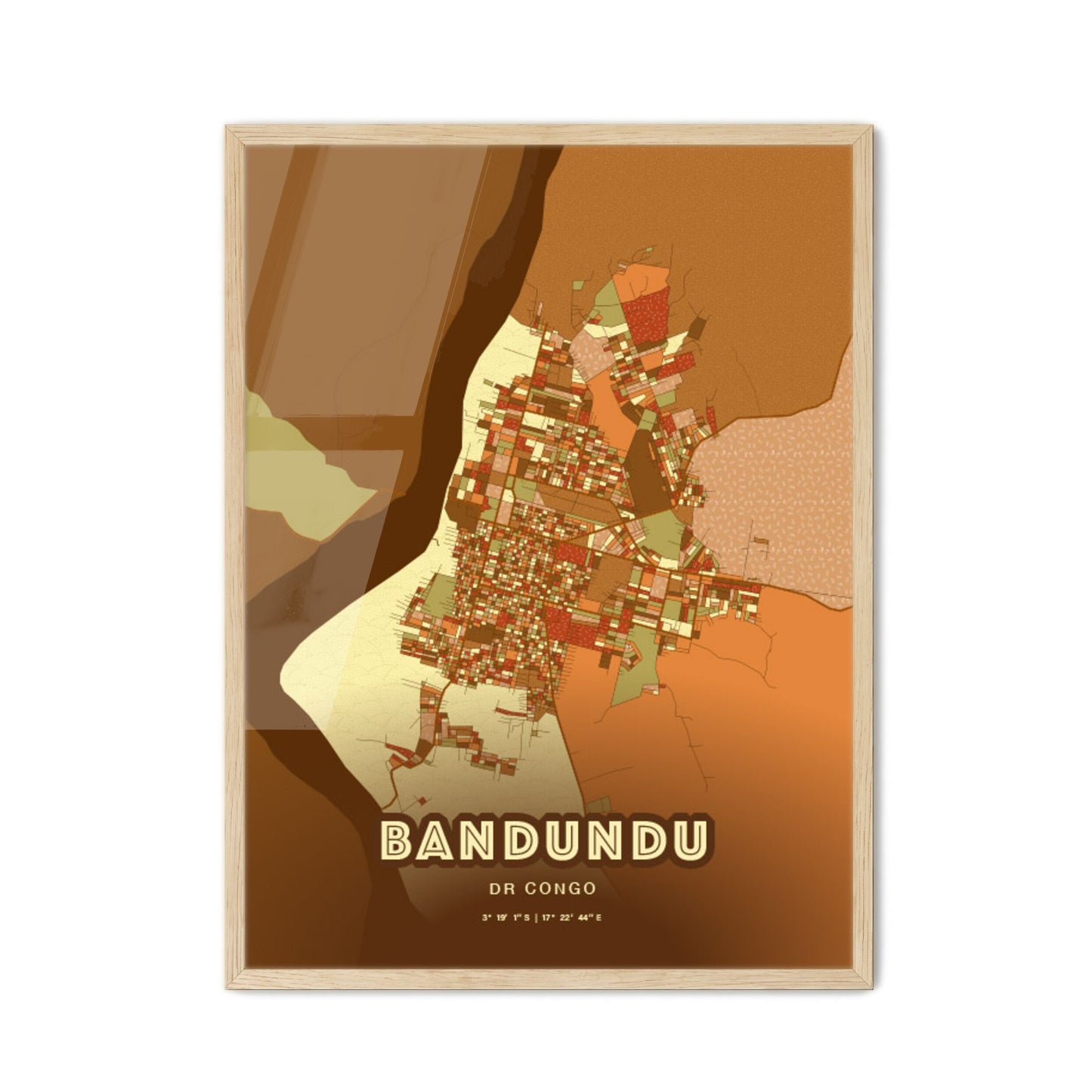 Colorful BANDUNDU DR CONGO Fine Art Map Farmhouse