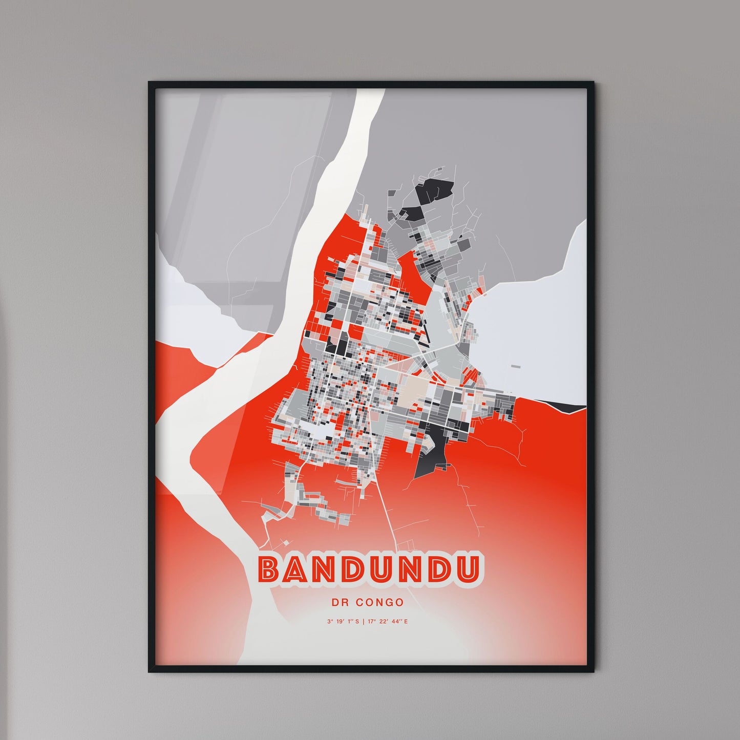 Colorful BANDUNDU DR CONGO Fine Art Map Modern