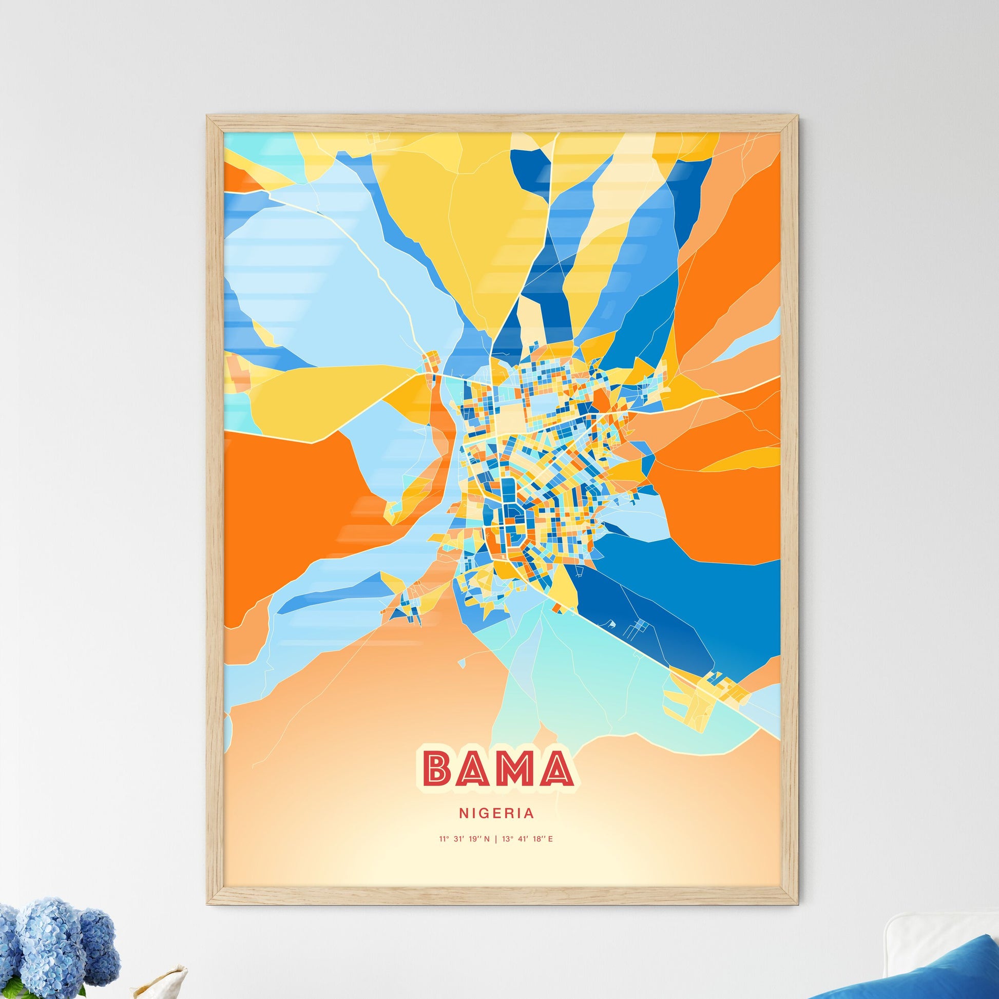 Colorful BAMA NIGERIA Fine Art Map Blue Orange