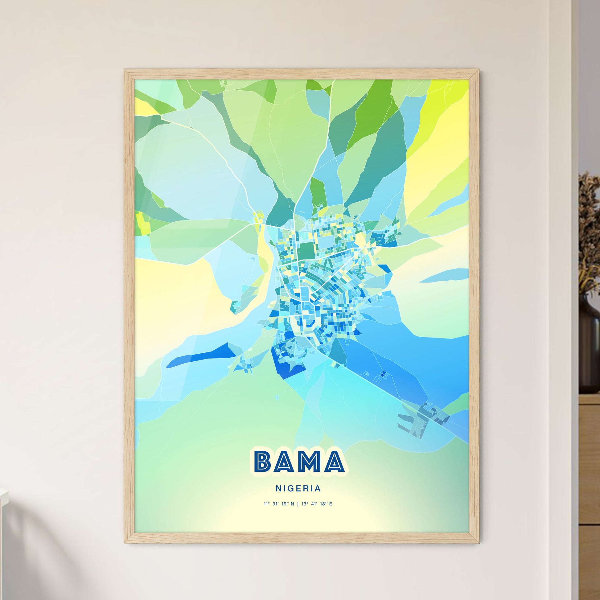 Colorful BAMA NIGERIA Fine Art Map Cool Blue