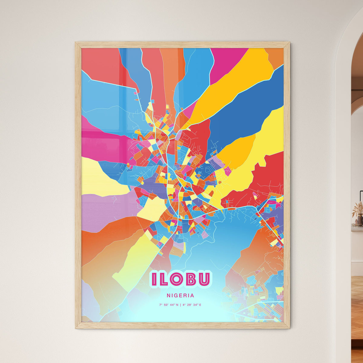 Colorful ILOBU NIGERIA Fine Art Map Crazy Colors