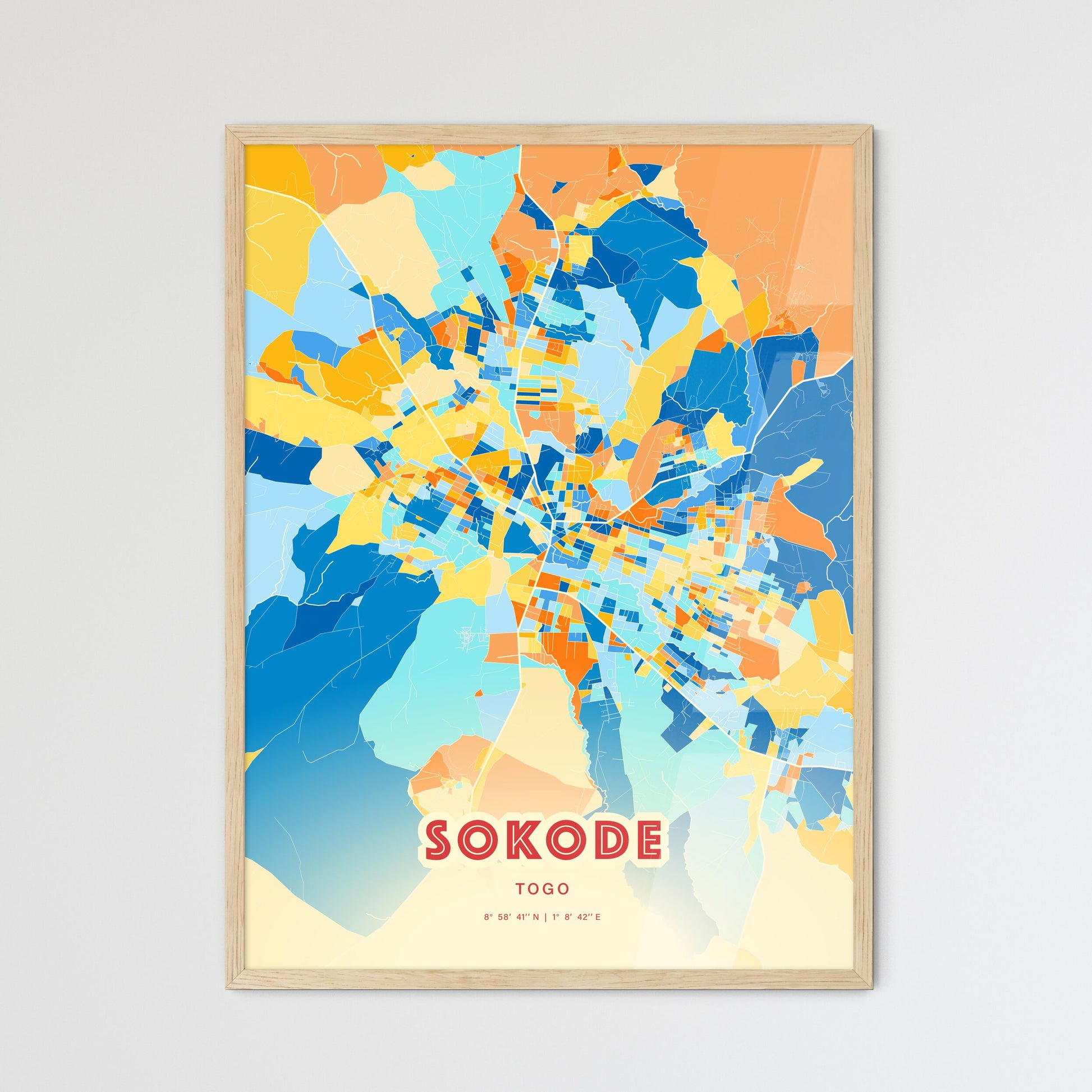 Colorful SOKODE TOGO Fine Art Map Blue Orange