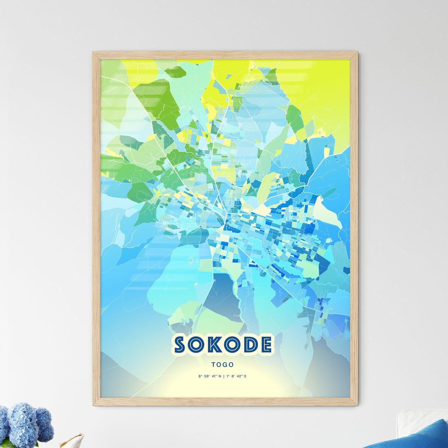 Colorful SOKODE TOGO Fine Art Map Cool Blue