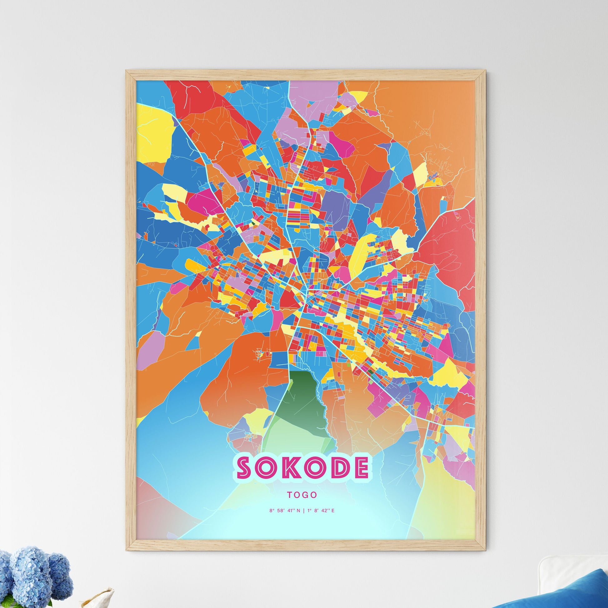 Colorful SOKODE TOGO Fine Art Map Crazy Colors