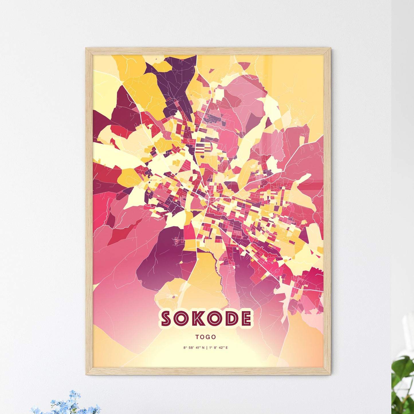 Colorful SOKODE TOGO Fine Art Map Hot Red