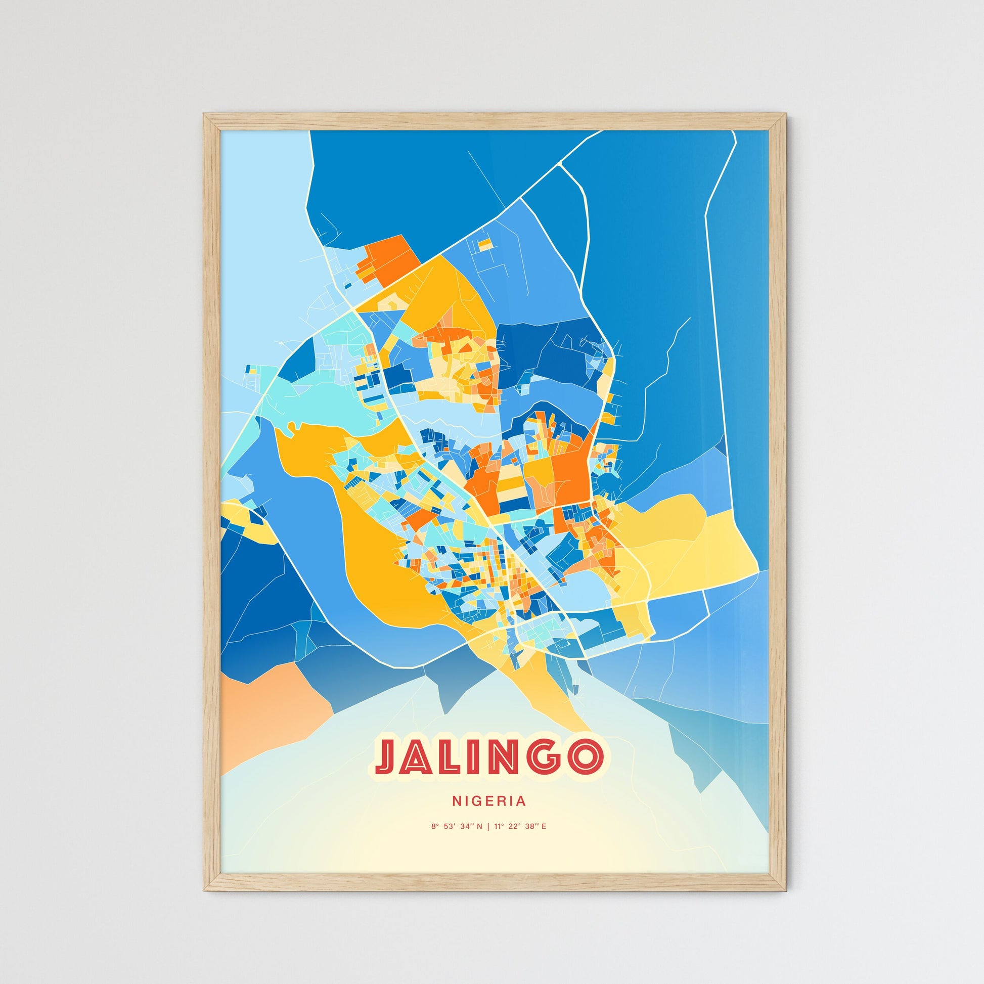 Colorful JALINGO NIGERIA Fine Art Map Blue Orange