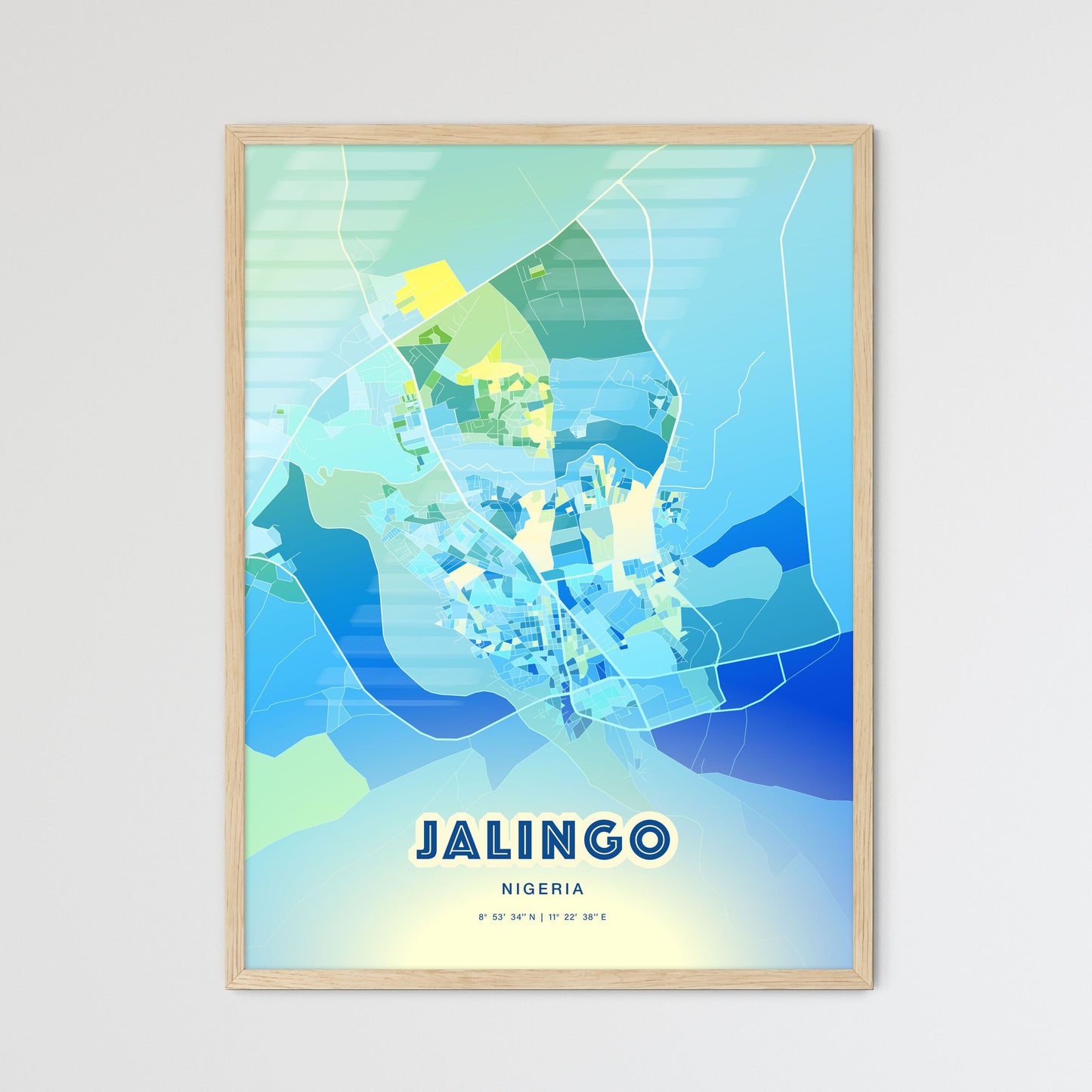 Colorful JALINGO NIGERIA Fine Art Map Cool Blue