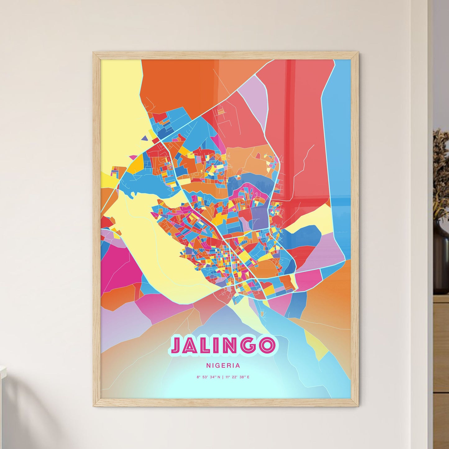 Colorful JALINGO NIGERIA Fine Art Map Crazy Colors