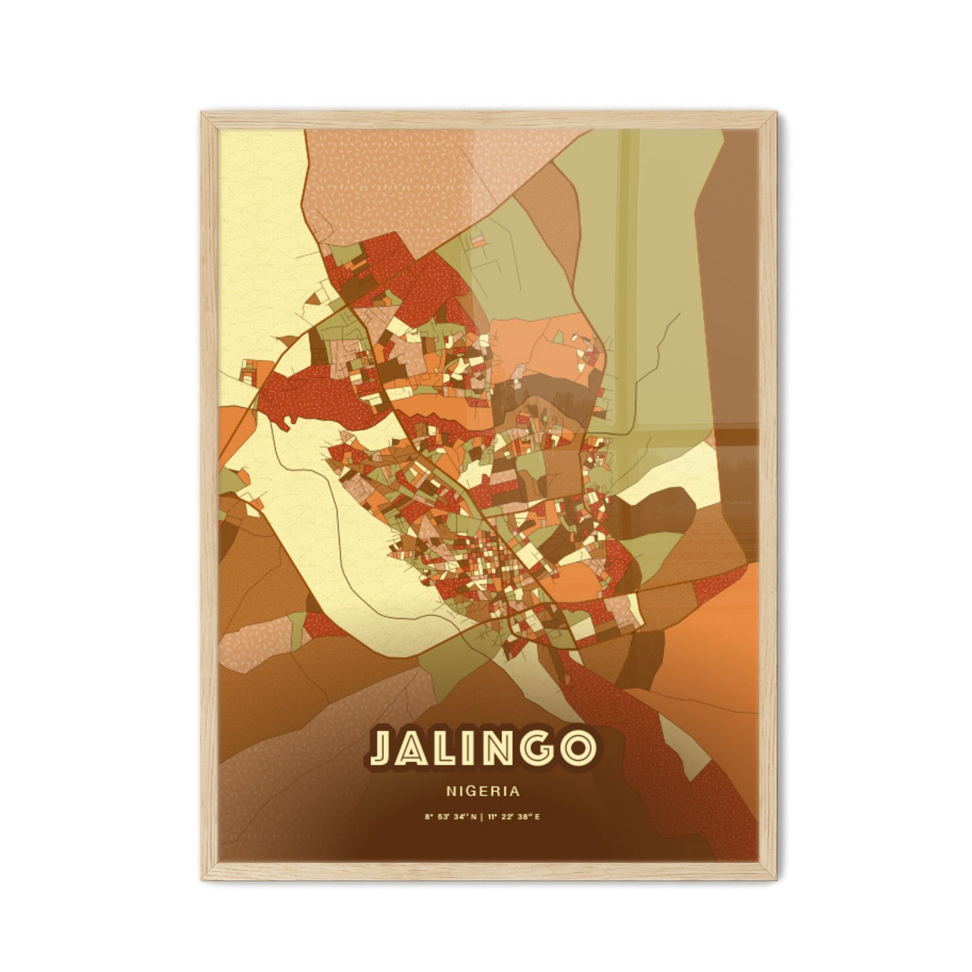 Colorful JALINGO NIGERIA Fine Art Map Farmhouse