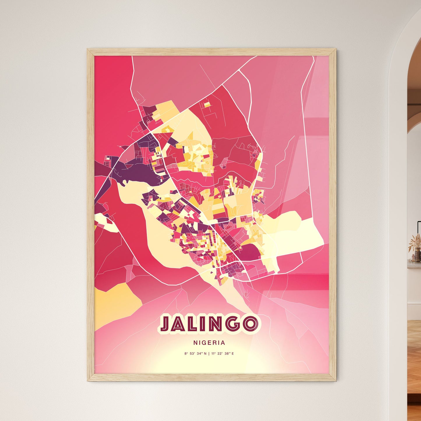 Colorful JALINGO NIGERIA Fine Art Map Hot Red