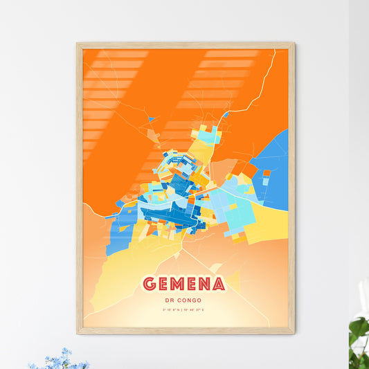 Colorful GEMENA DR CONGO Fine Art Map Blue Orange