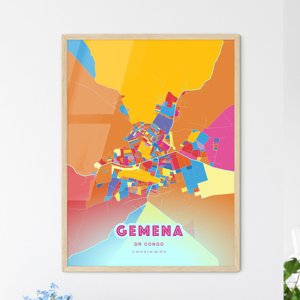 Colorful GEMENA DR CONGO Fine Art Map Crazy Colors