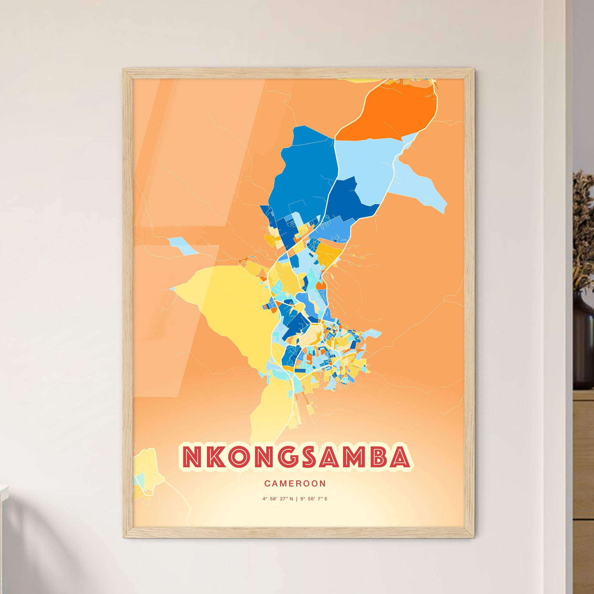 Colorful NKONGSAMBA CAMEROON Fine Art Map Blue Orange