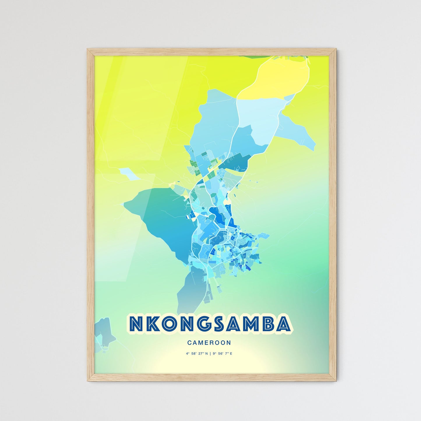 Colorful NKONGSAMBA CAMEROON Fine Art Map Cool Blue