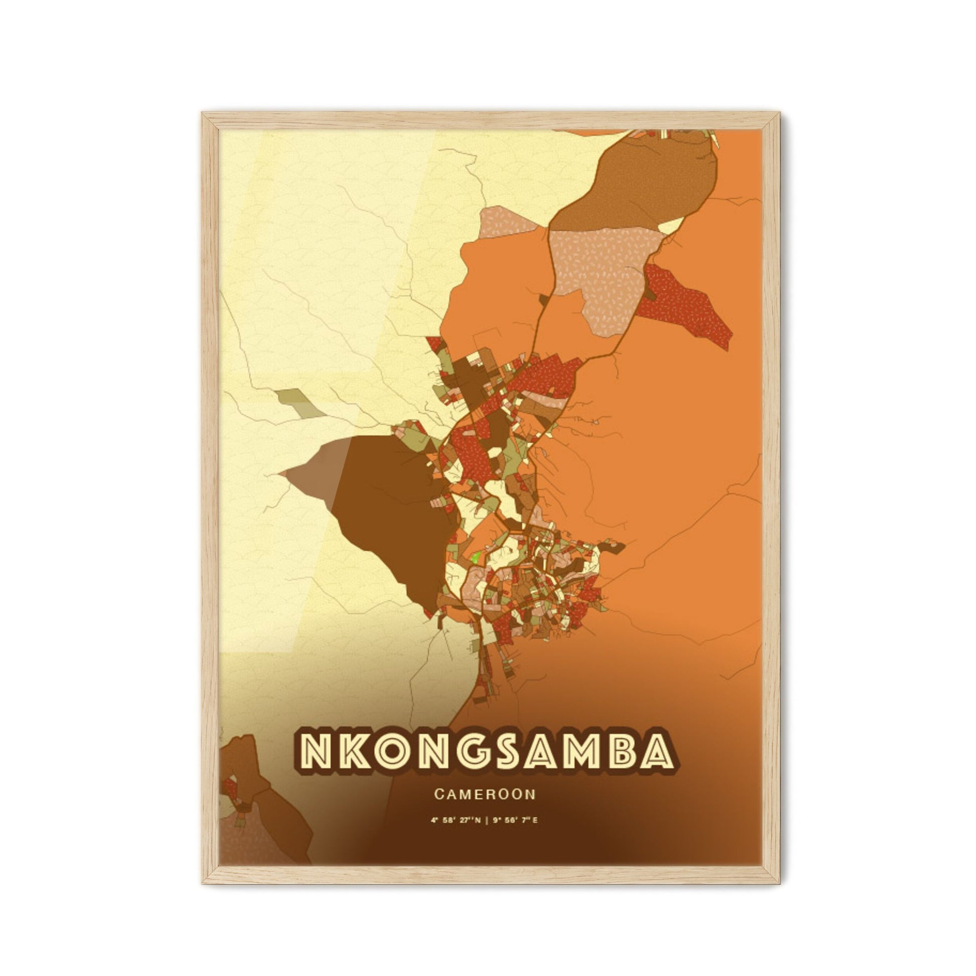 Colorful NKONGSAMBA CAMEROON Fine Art Map Farmhouse