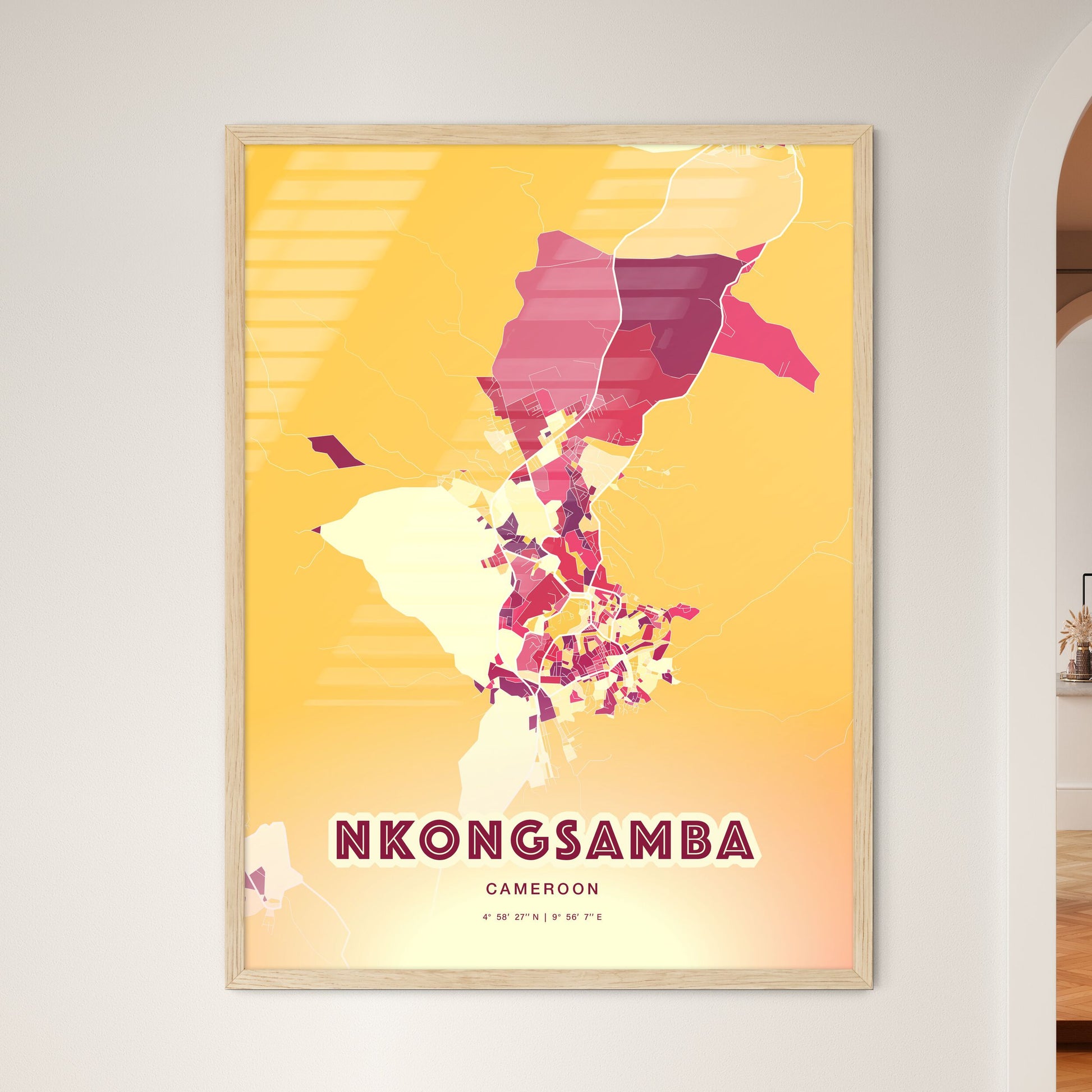 Colorful NKONGSAMBA CAMEROON Fine Art Map Hot Red