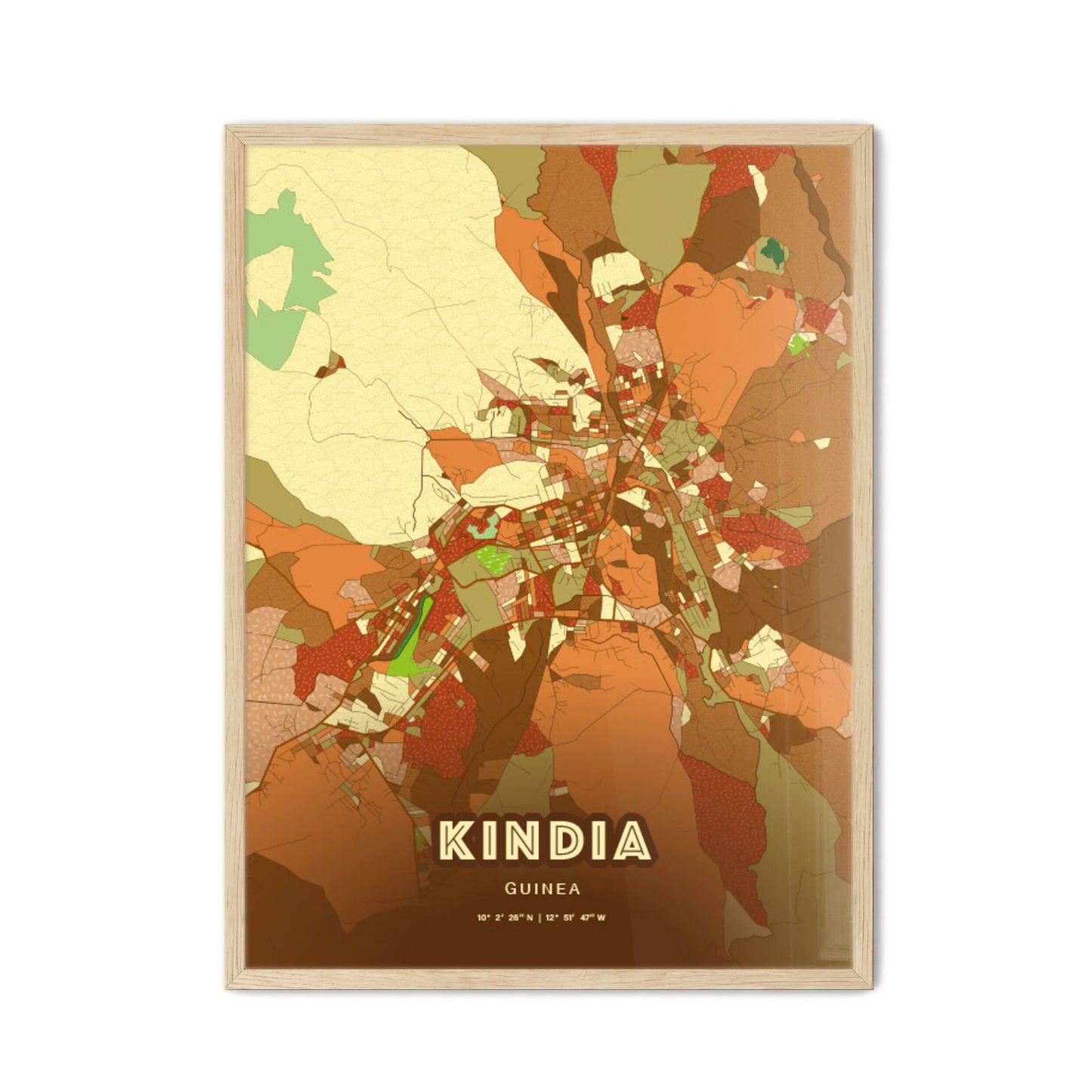 Colorful KINDIA GUINEA Fine Art Map Farmhouse