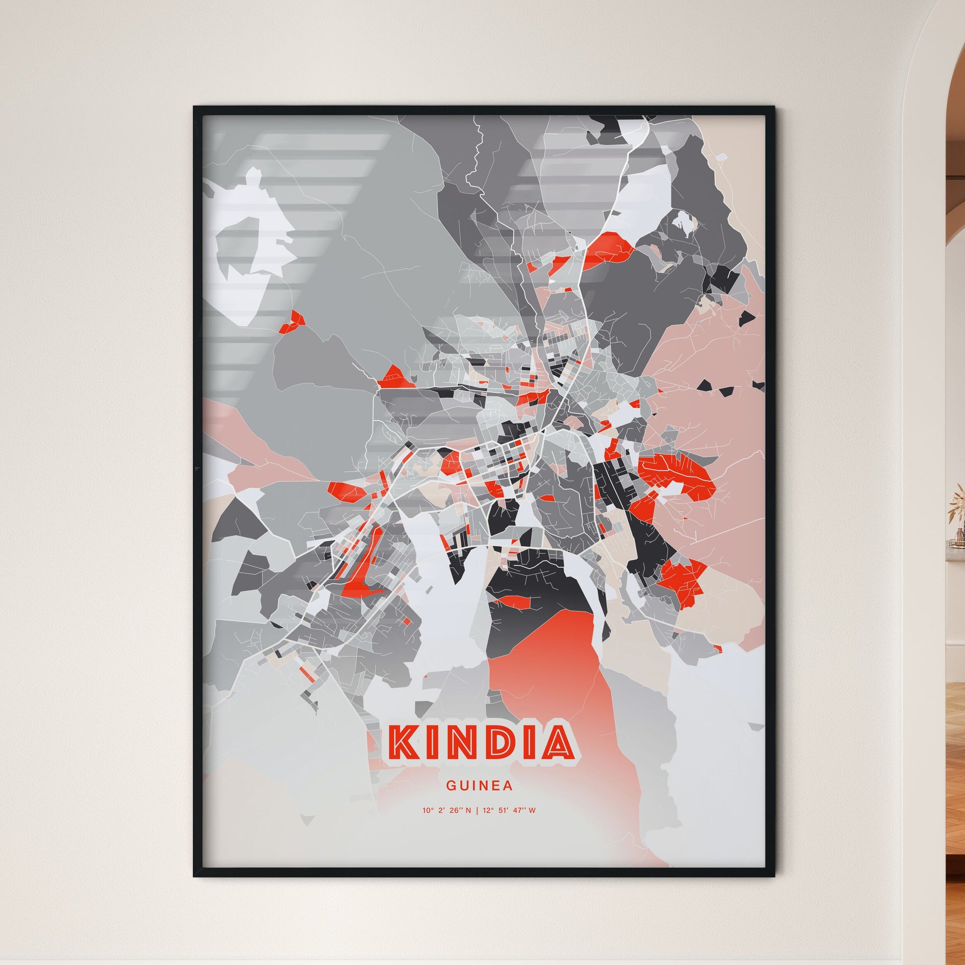 Colorful KINDIA GUINEA Fine Art Map Modern