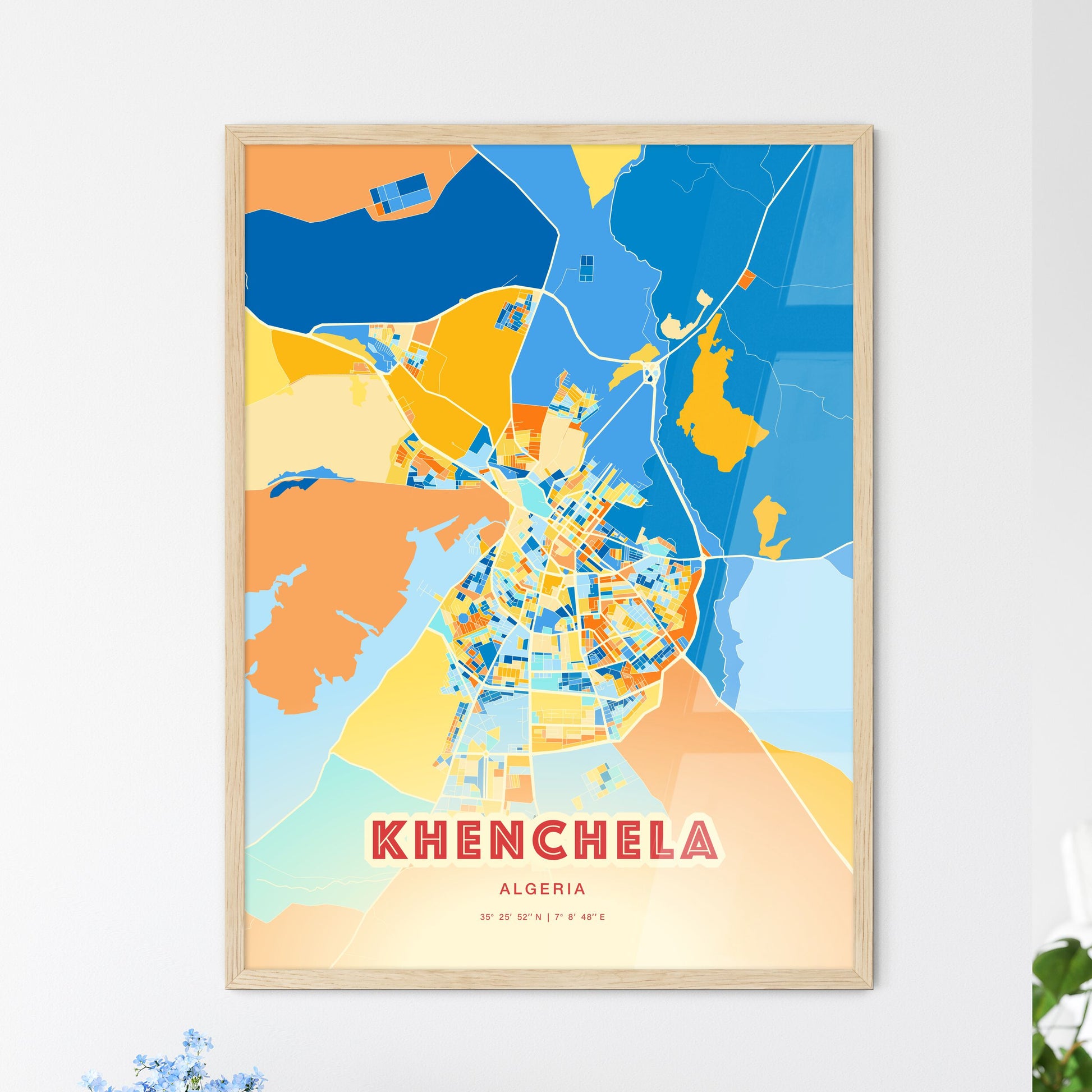 Colorful KHENCHELA ALGERIA Fine Art Map Blue Orange