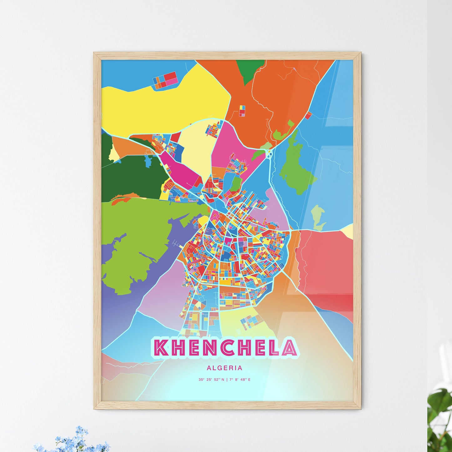Colorful KHENCHELA ALGERIA Fine Art Map Crazy Colors