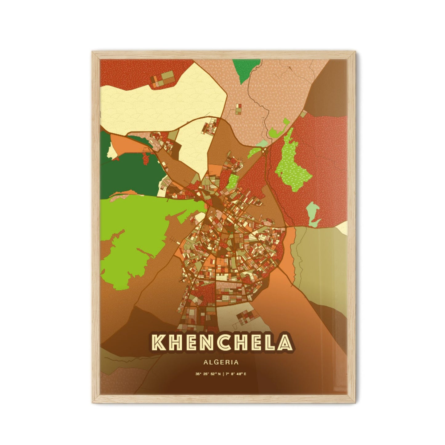 Colorful KHENCHELA ALGERIA Fine Art Map Farmhouse