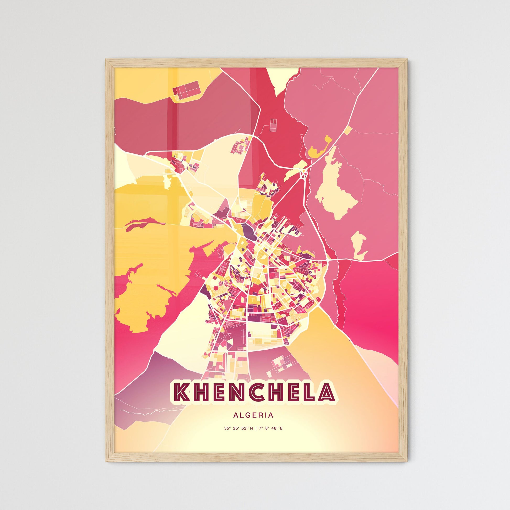 Colorful KHENCHELA ALGERIA Fine Art Map Hot Red