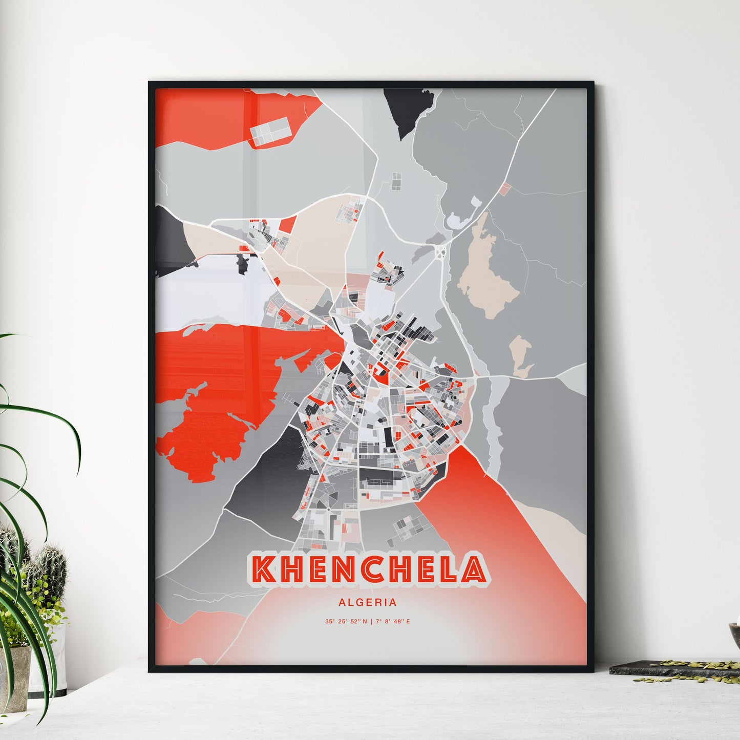 Colorful KHENCHELA ALGERIA Fine Art Map Modern