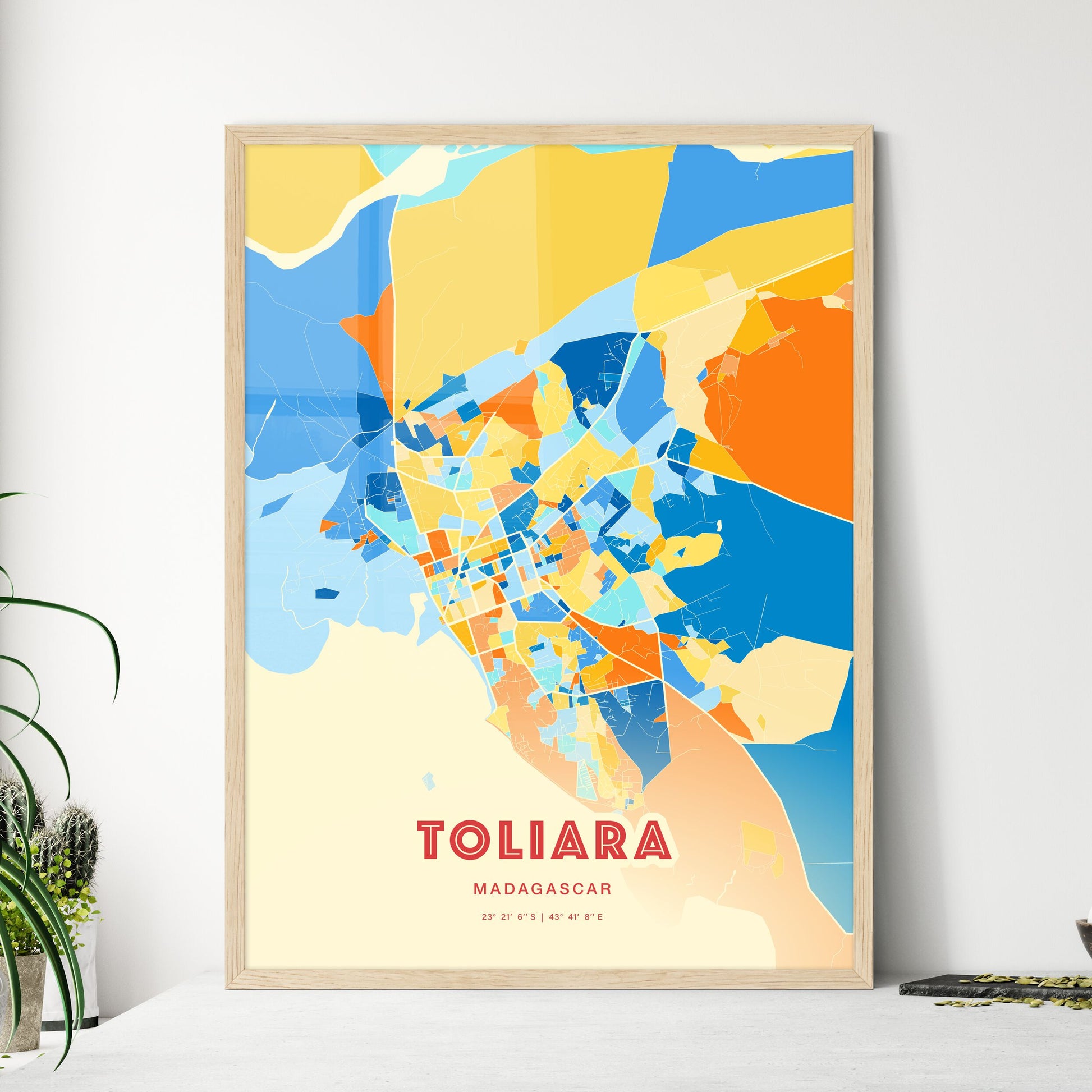 Colorful TOLIARA MADAGASCAR Fine Art Map Blue Orange