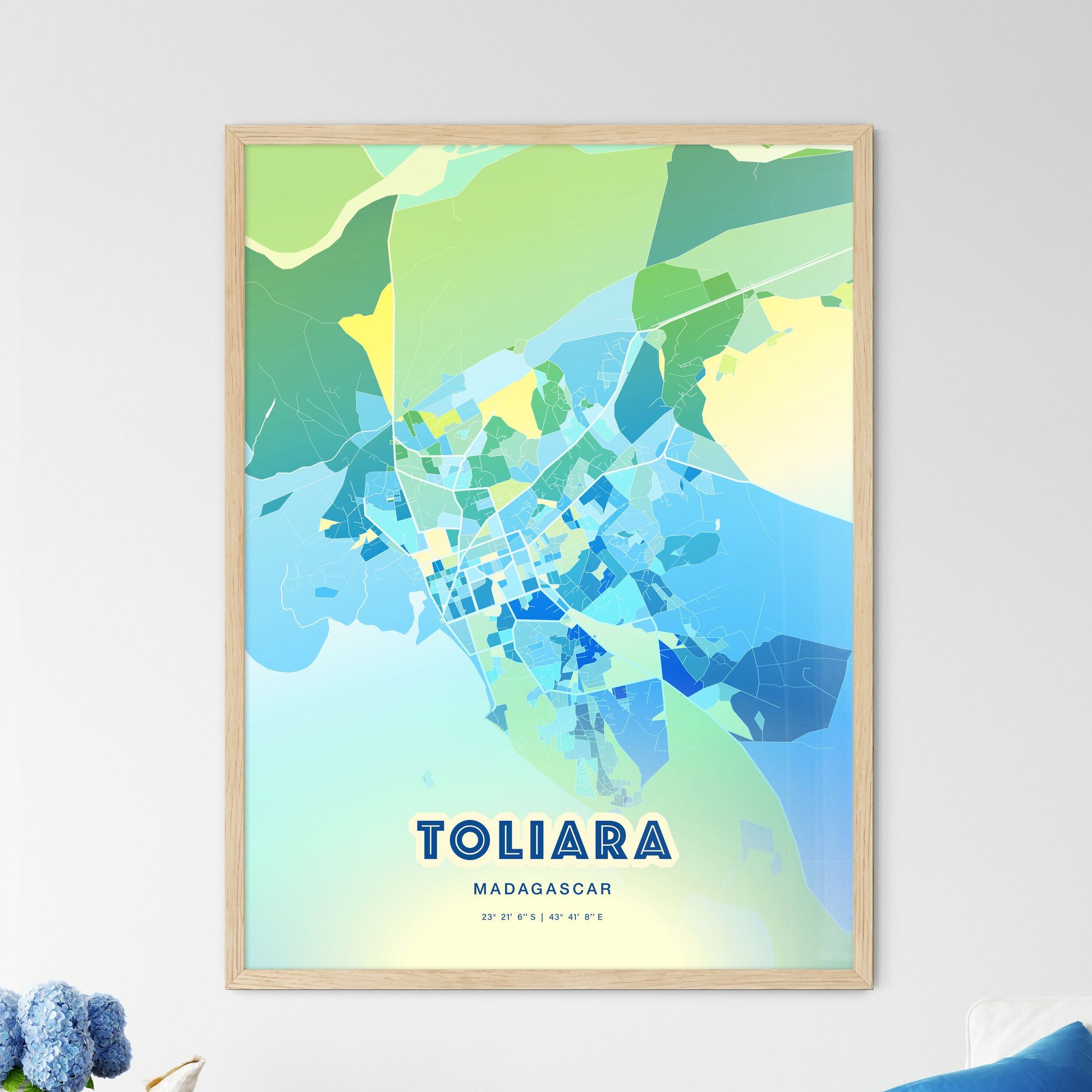 Colorful TOLIARA MADAGASCAR Fine Art Map Cool Blue