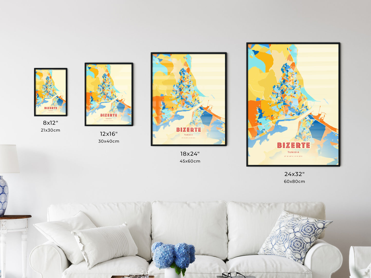 Colorful BIZERTE TUNISIA Fine Art Map