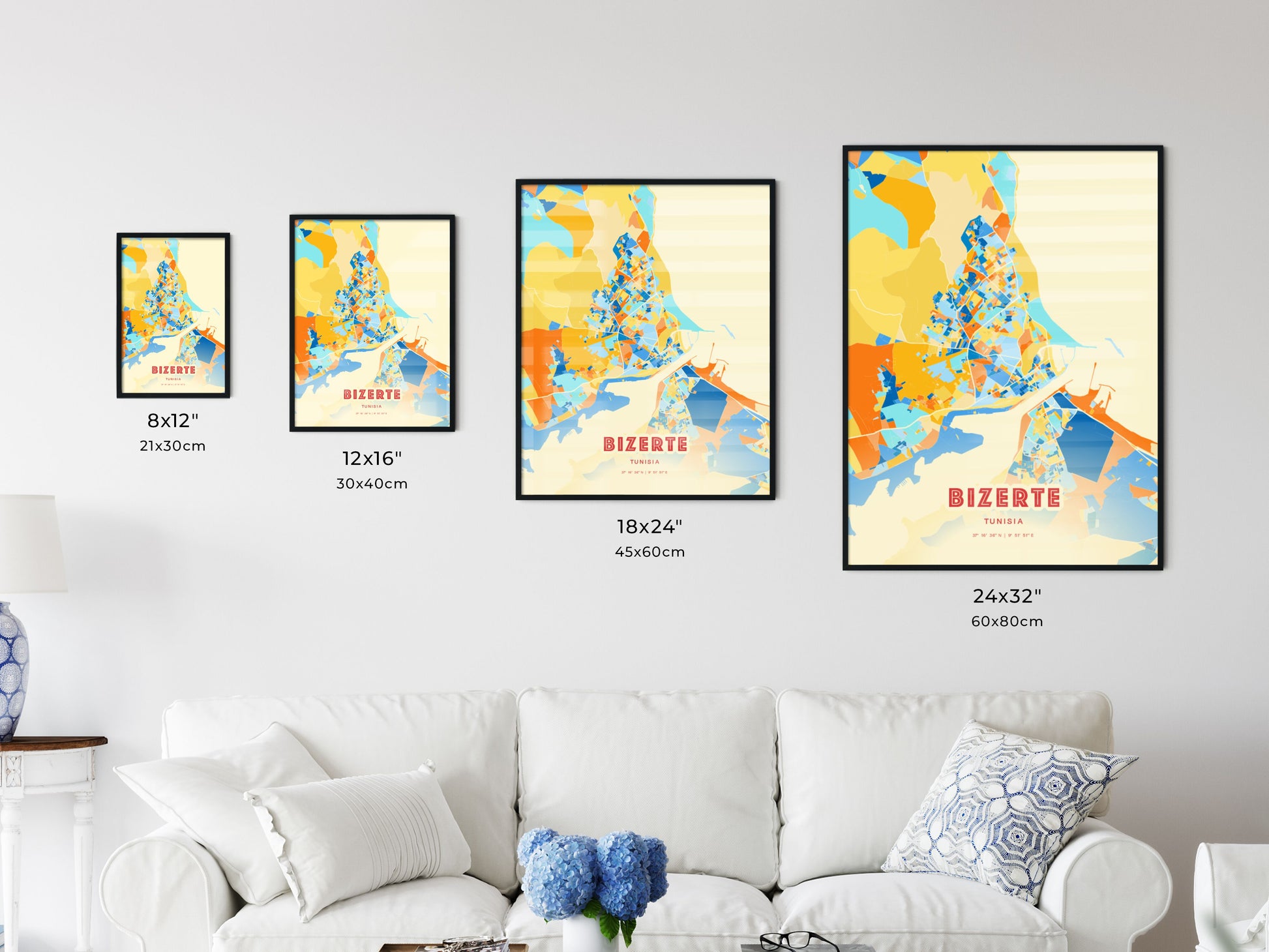 Colorful BIZERTE TUNISIA Fine Art Map