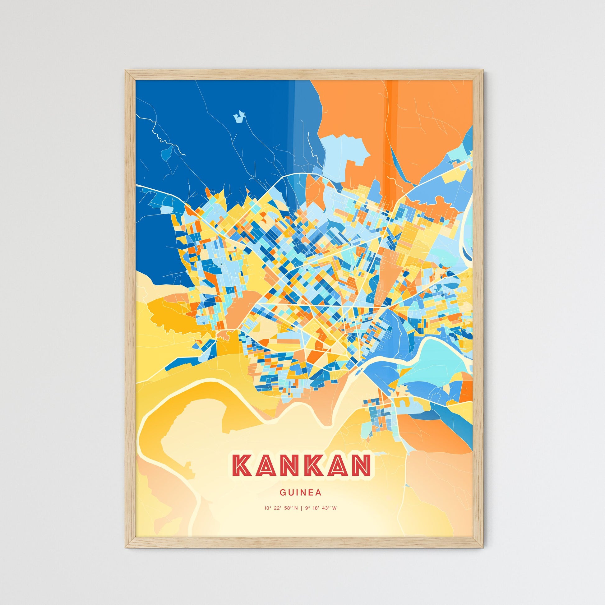 Colorful KANKAN GUINEA Fine Art Map Blue Orange