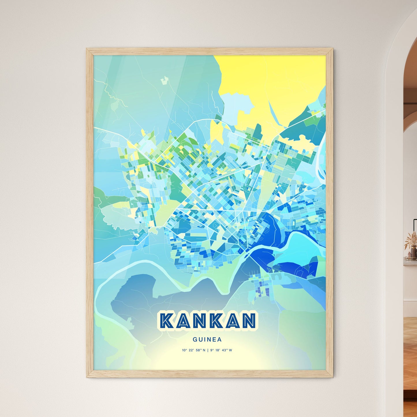 Colorful KANKAN GUINEA Fine Art Map Cool Blue