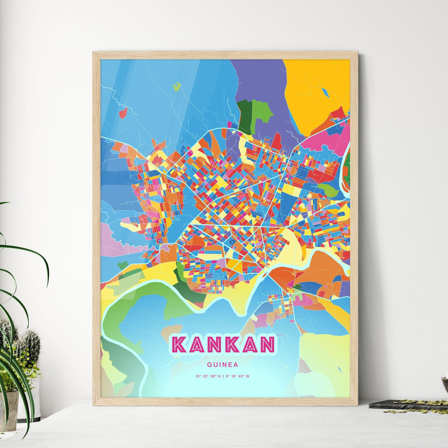Colorful KANKAN GUINEA Fine Art Map Crazy Colors