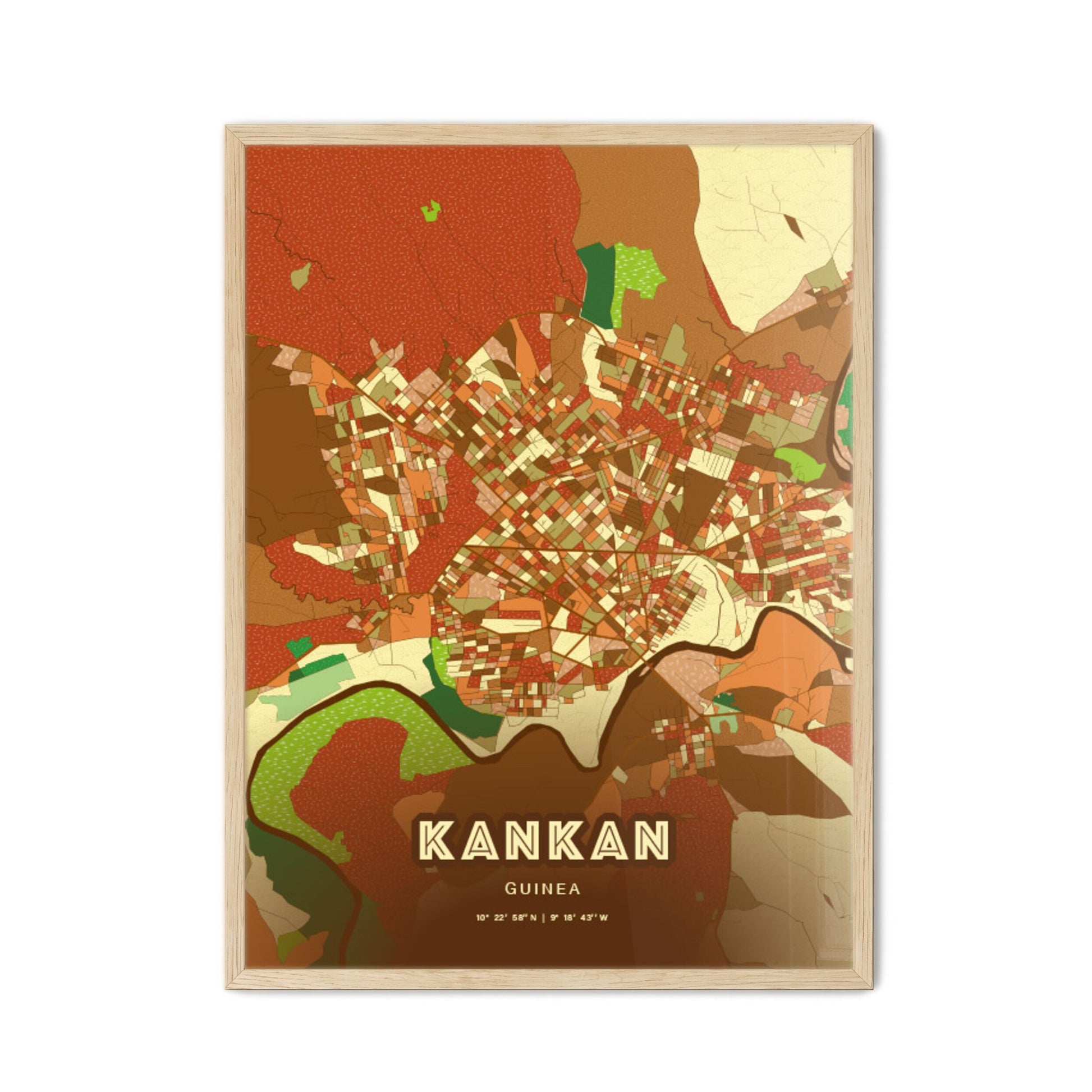 Colorful KANKAN GUINEA Fine Art Map Farmhouse