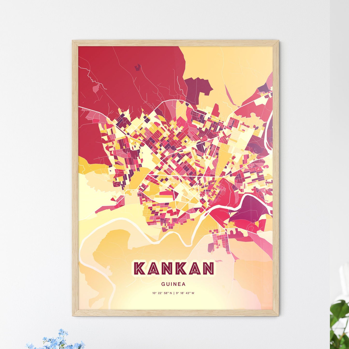 Colorful KANKAN GUINEA Fine Art Map Hot Red