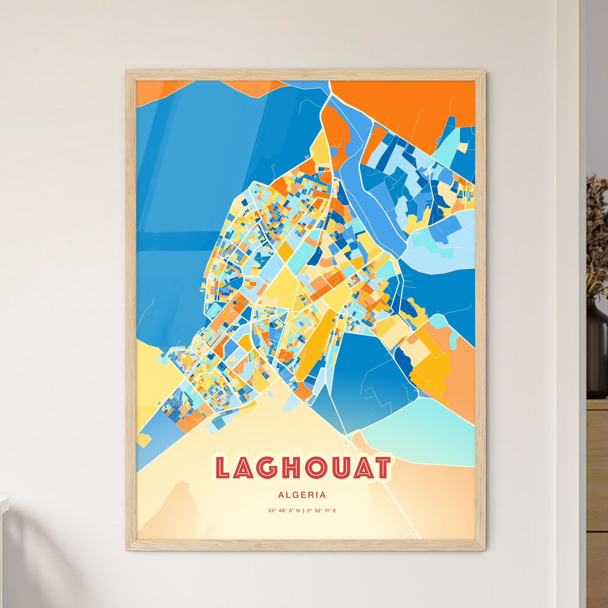 Colorful LAGHOUAT ALGERIA Fine Art Map Blue Orange