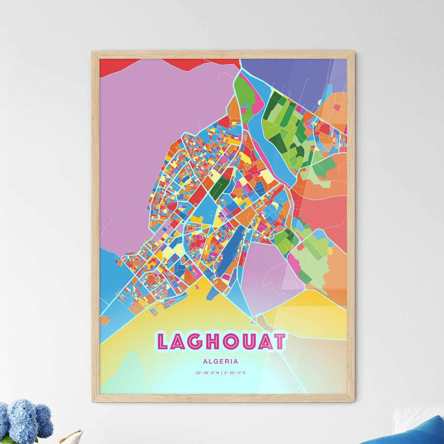 Colorful LAGHOUAT ALGERIA Fine Art Map Crazy Colors