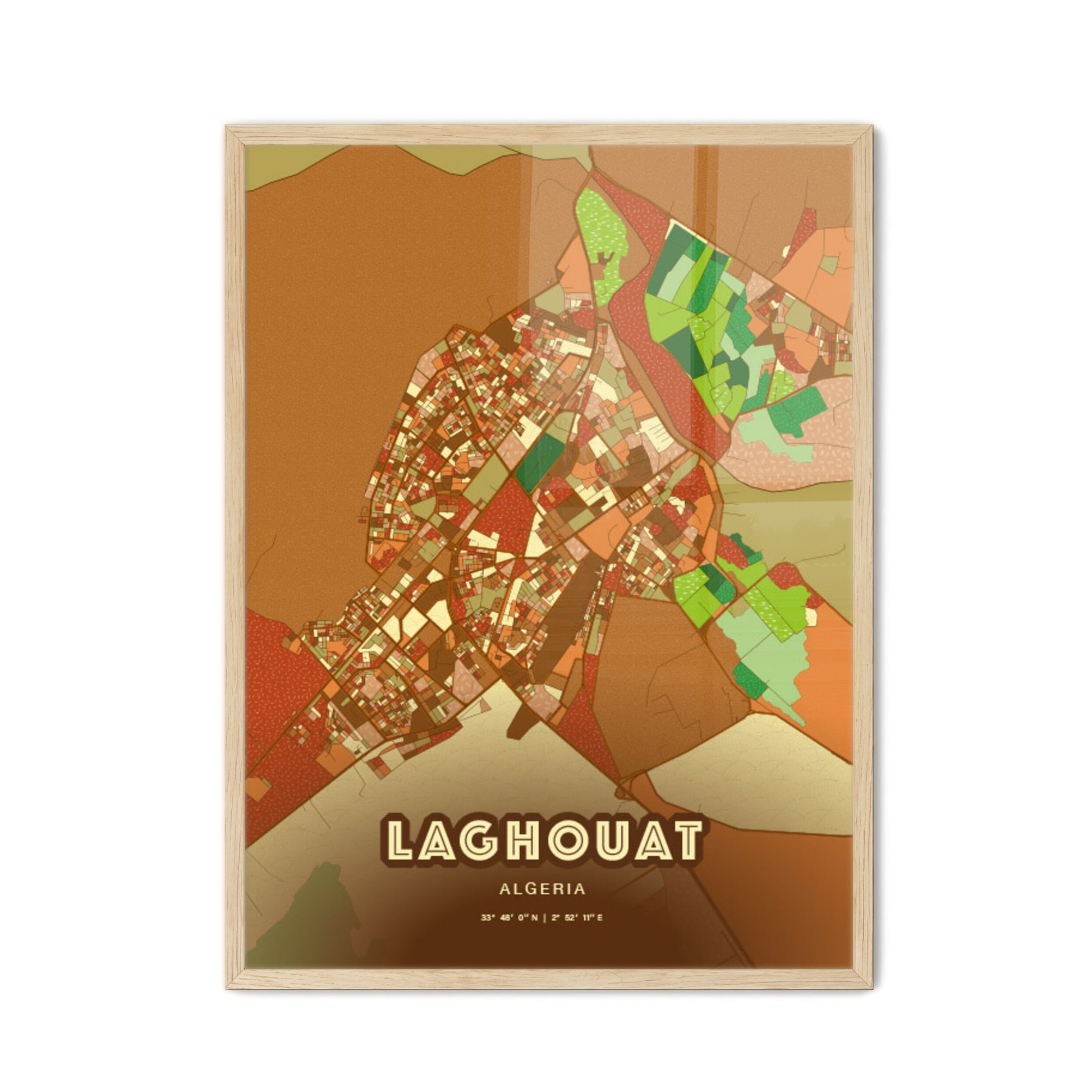 Colorful LAGHOUAT ALGERIA Fine Art Map Farmhouse