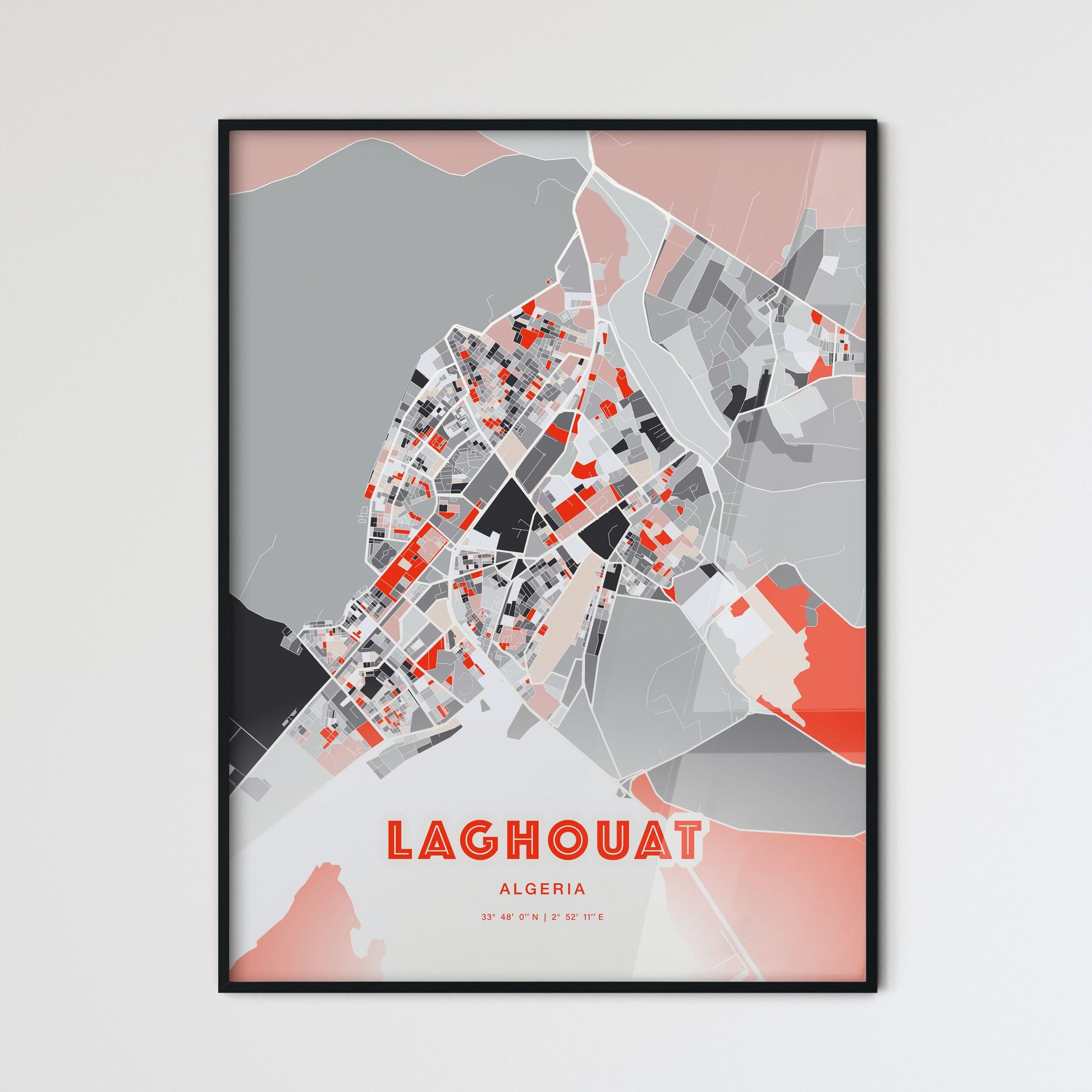 Colorful LAGHOUAT ALGERIA Fine Art Map Modern