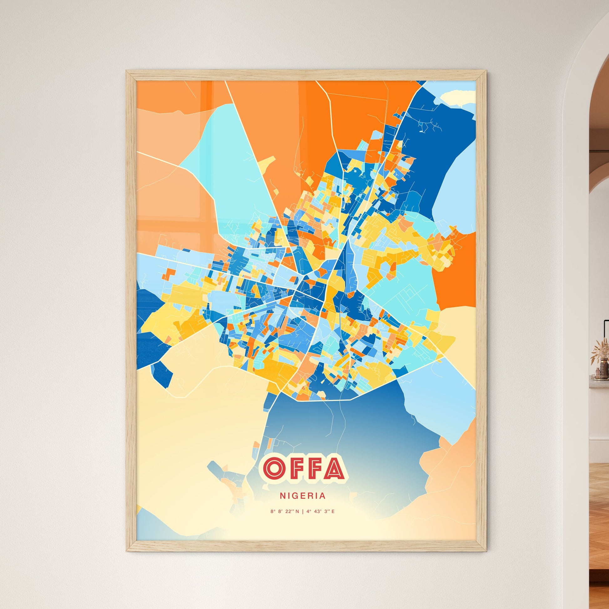 Colorful OFFA NIGERIA Fine Art Map Blue Orange