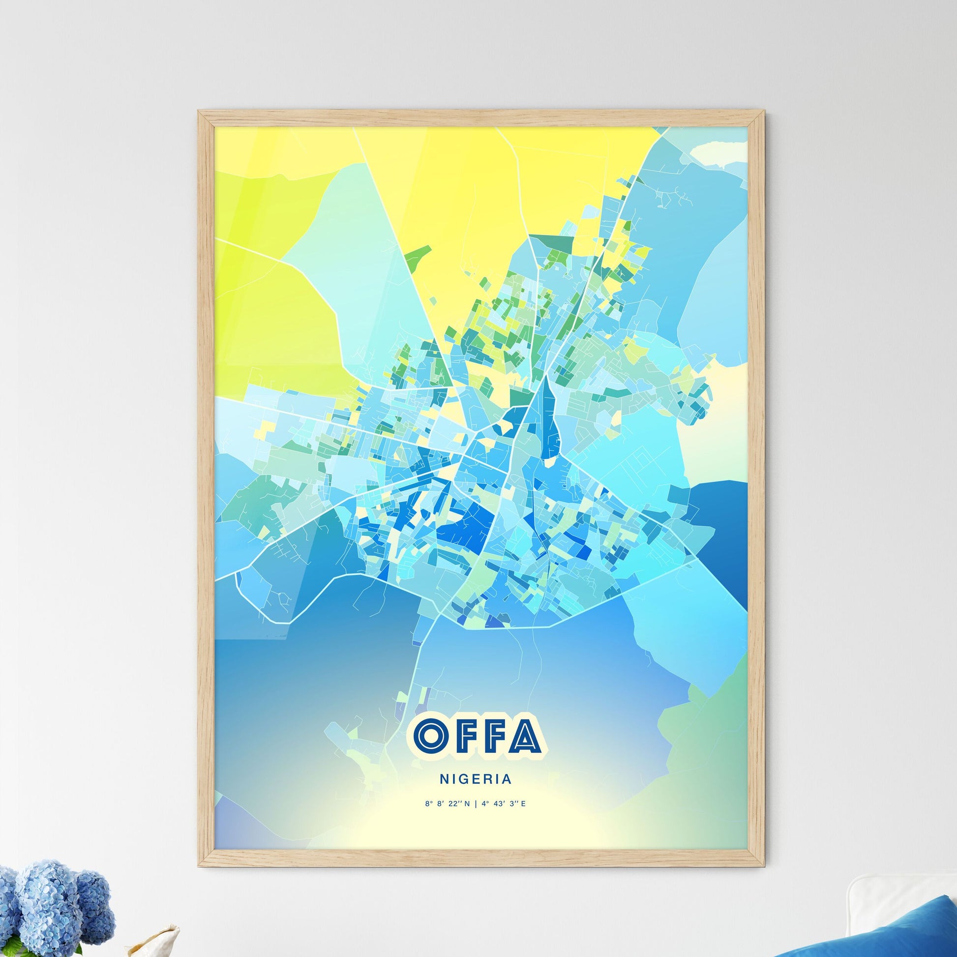 Colorful OFFA NIGERIA Fine Art Map Cool Blue