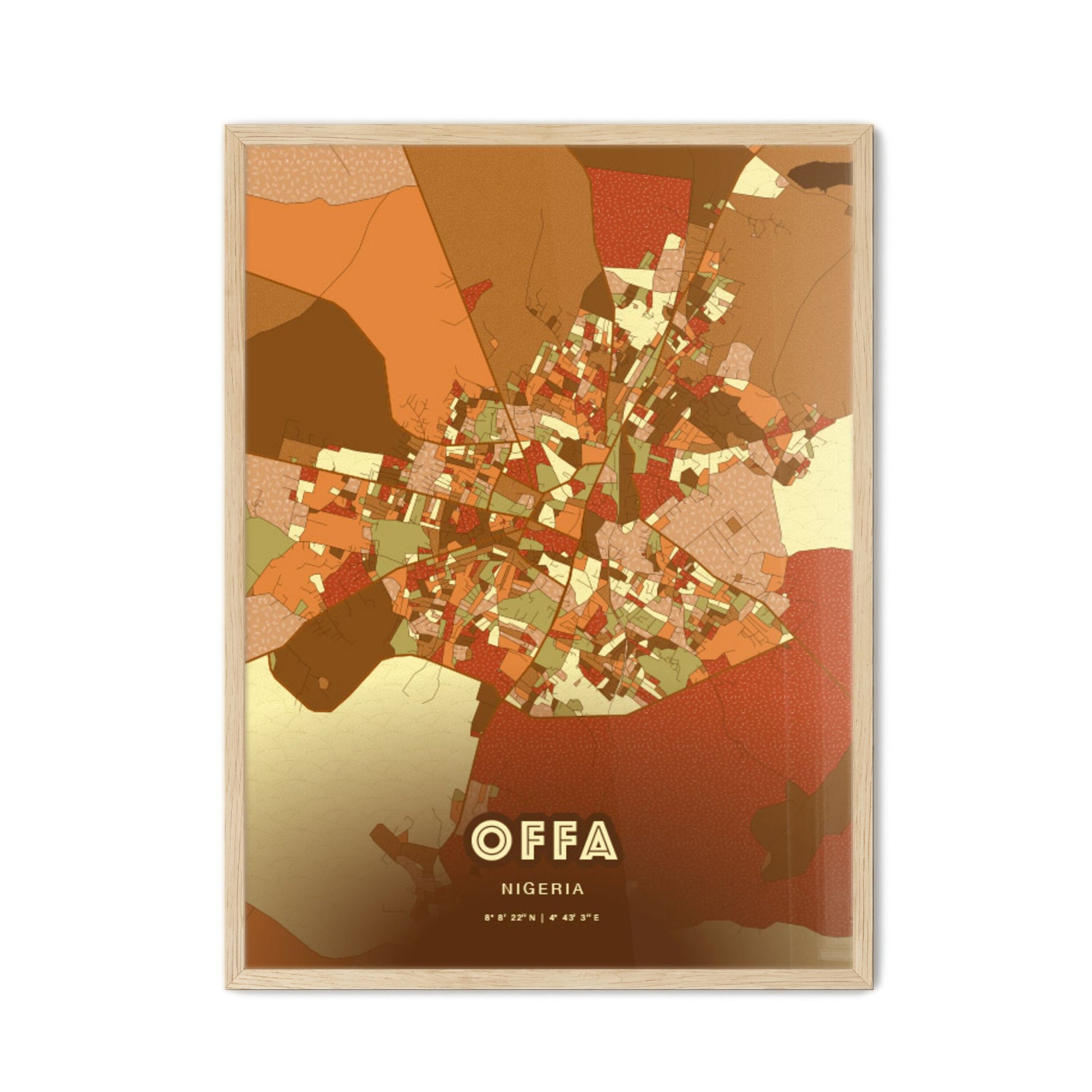 Colorful OFFA NIGERIA Fine Art Map Farmhouse