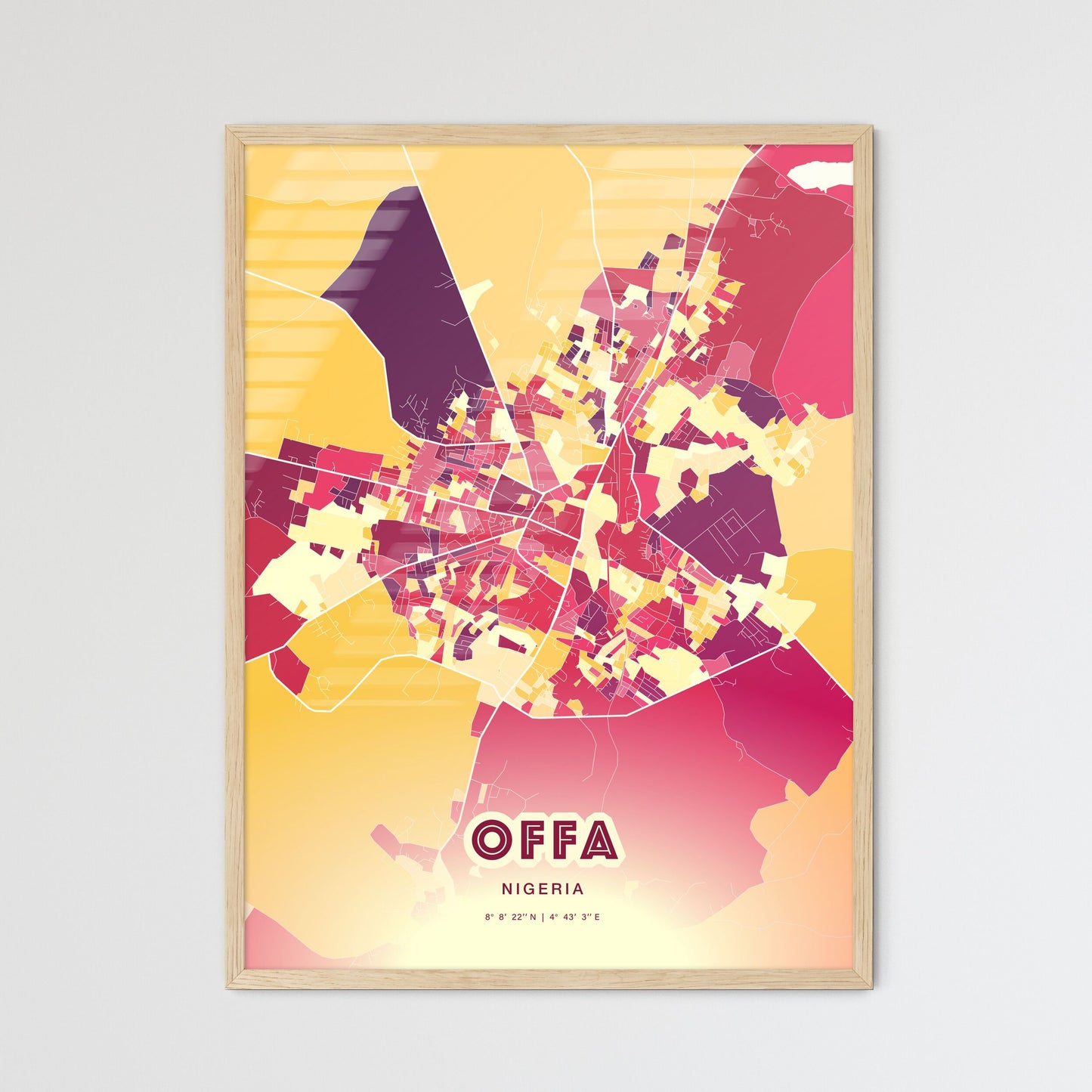 Colorful OFFA NIGERIA Fine Art Map Hot Red