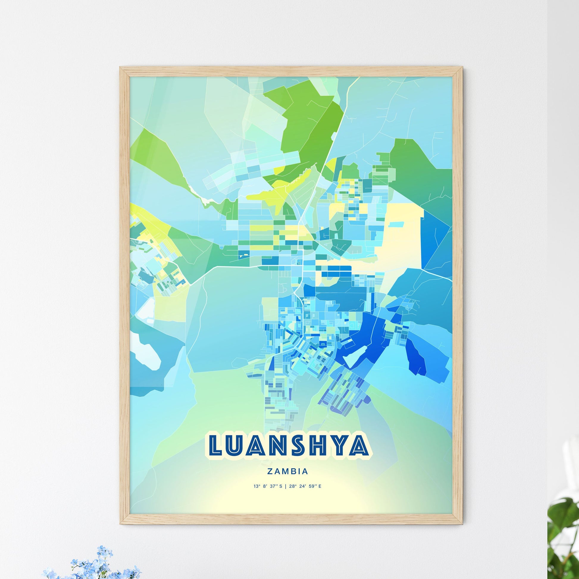 Colorful LUANSHYA ZAMBIA Fine Art Map Cool Blue